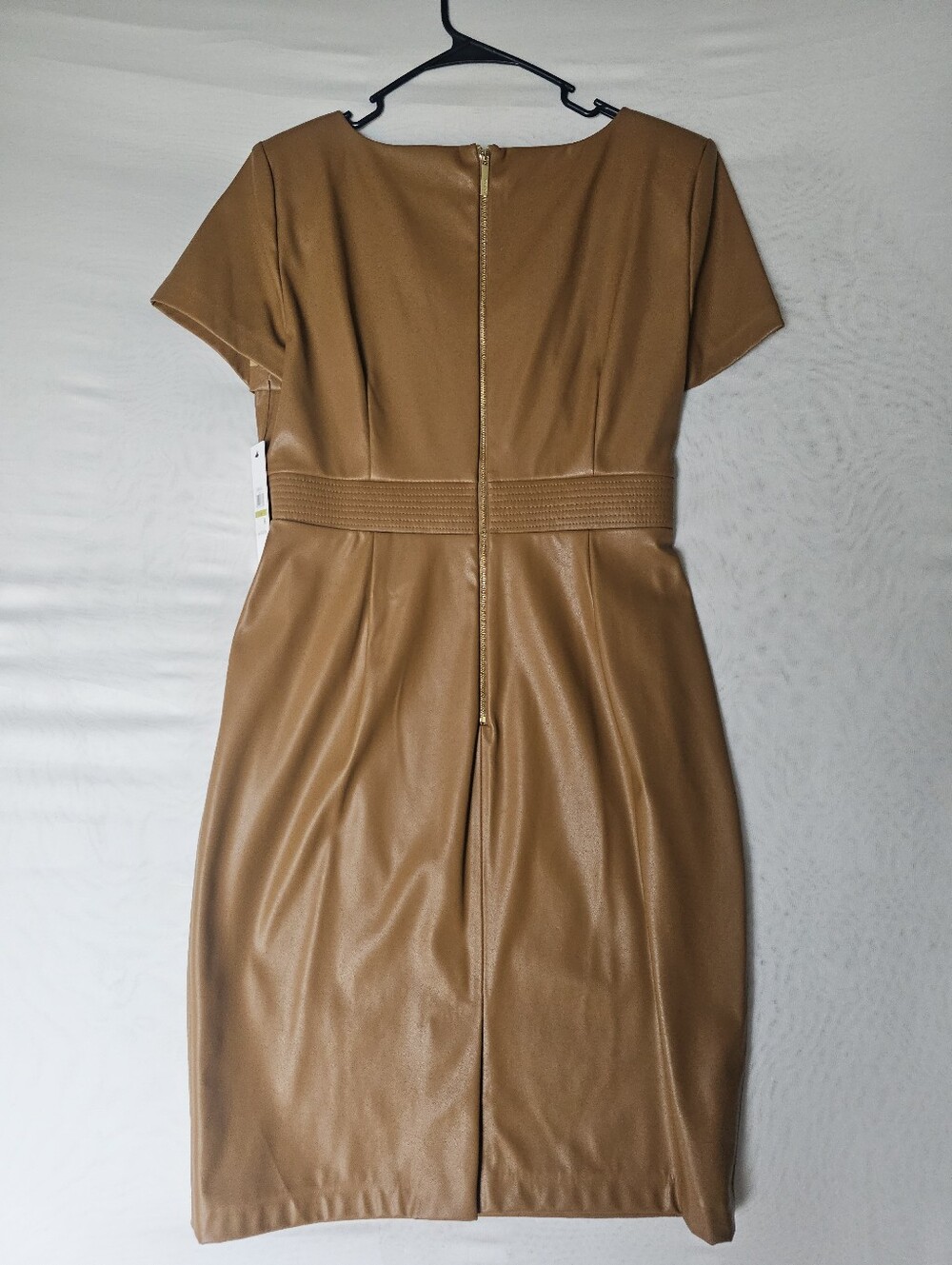 Calvin Klein Faux Leather Belted Sheath Dress NWT Luggage Brown - Picture 15 of 16